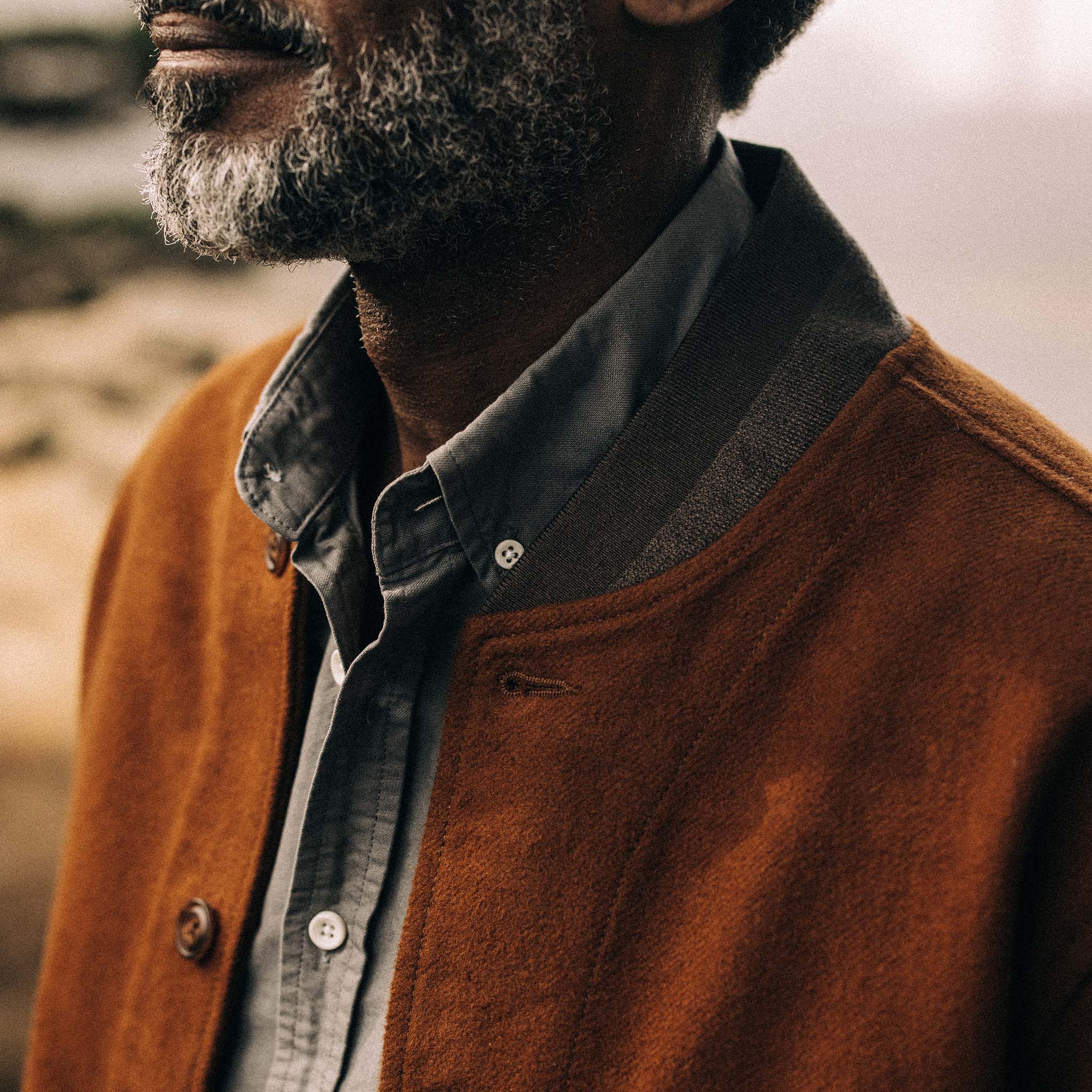 The Bomber Jacket in Tarnished Copper Moleskin