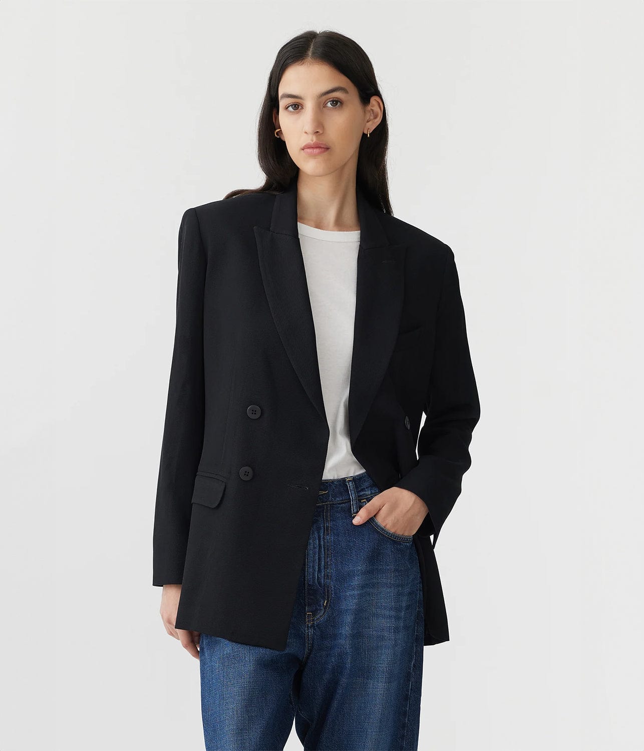 TWILL DOUBLE BREASTED BLAZER- BLACK