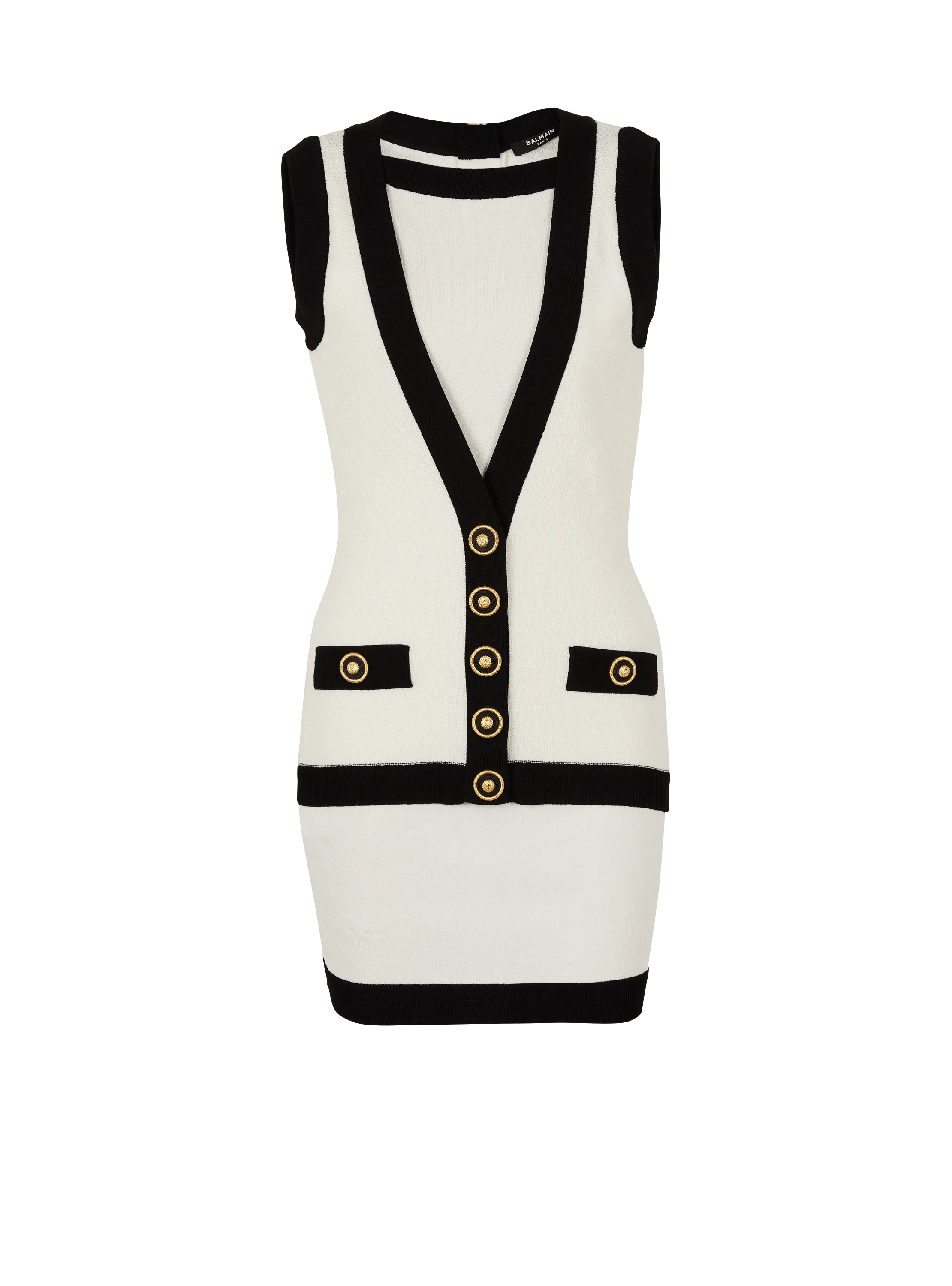 Two-tone knit dress with faux waistcoat design