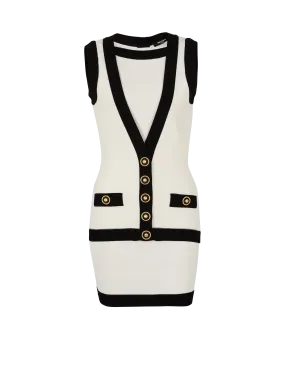 Two-tone knit dress with faux waistcoat design