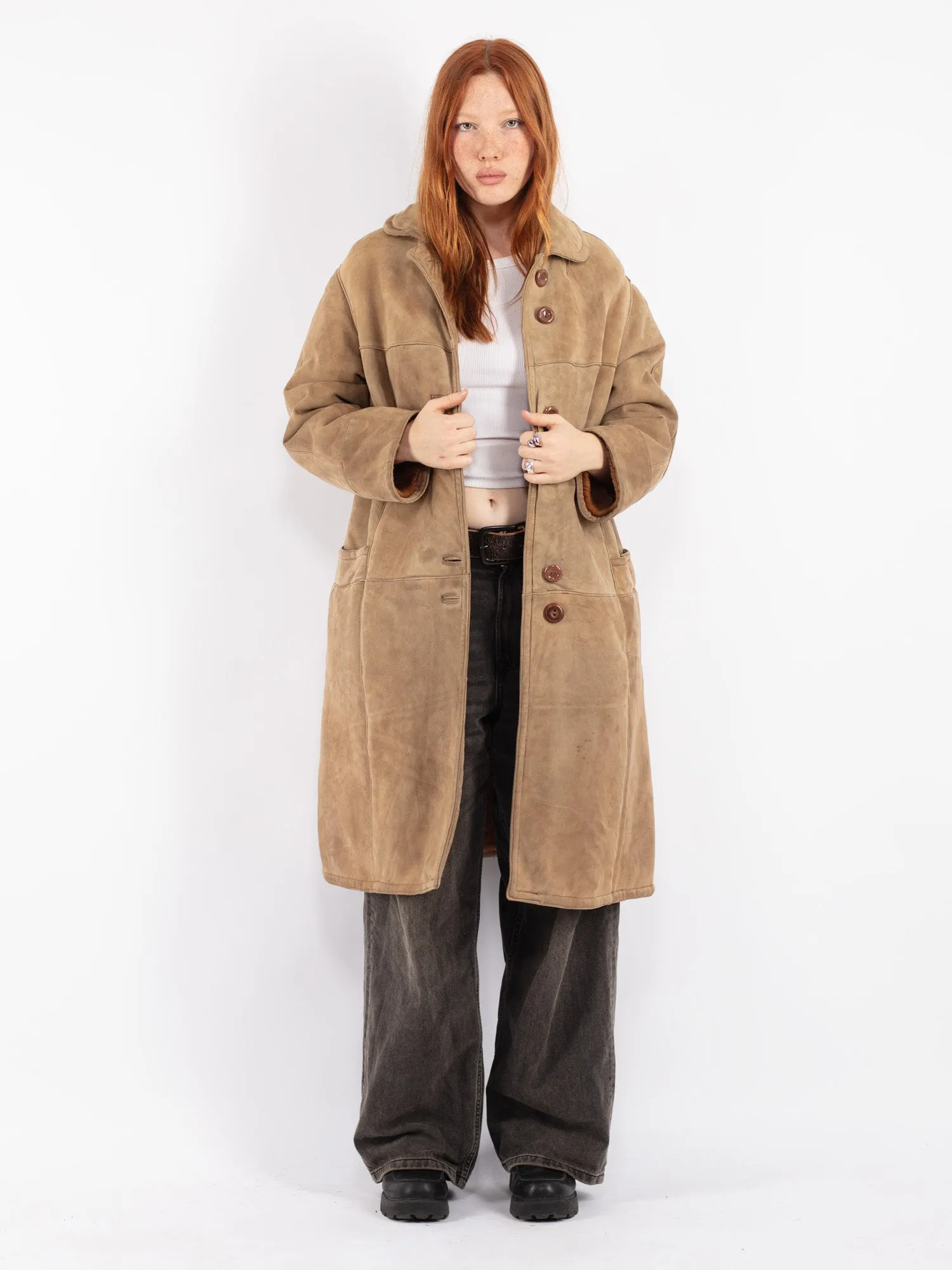 Vintage 70's Women Sheepskin Coat in Beige