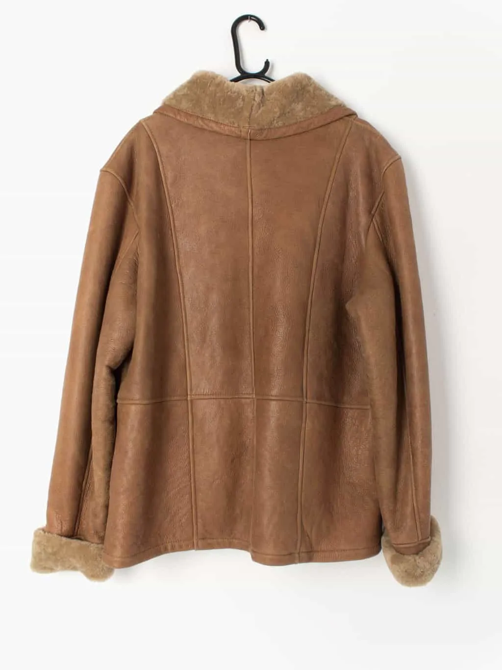 Vintage sheepskin jacket tan brown zip up 1970s – Large