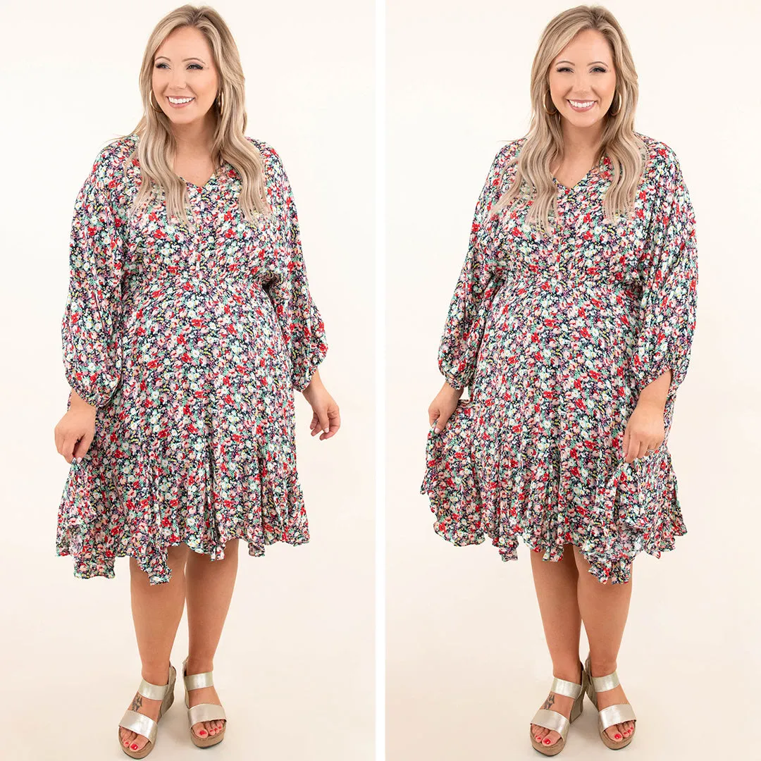 Walk In The Garden Dress, Navy Multi