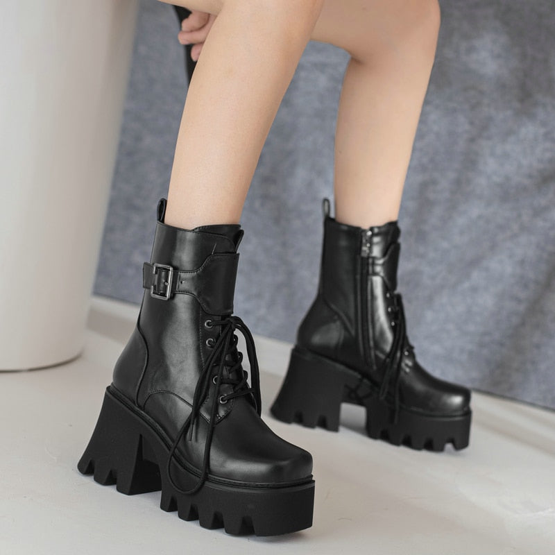 Women's Fashion Cozy Thick Bottom Square Heel Zipper Ankle Boots