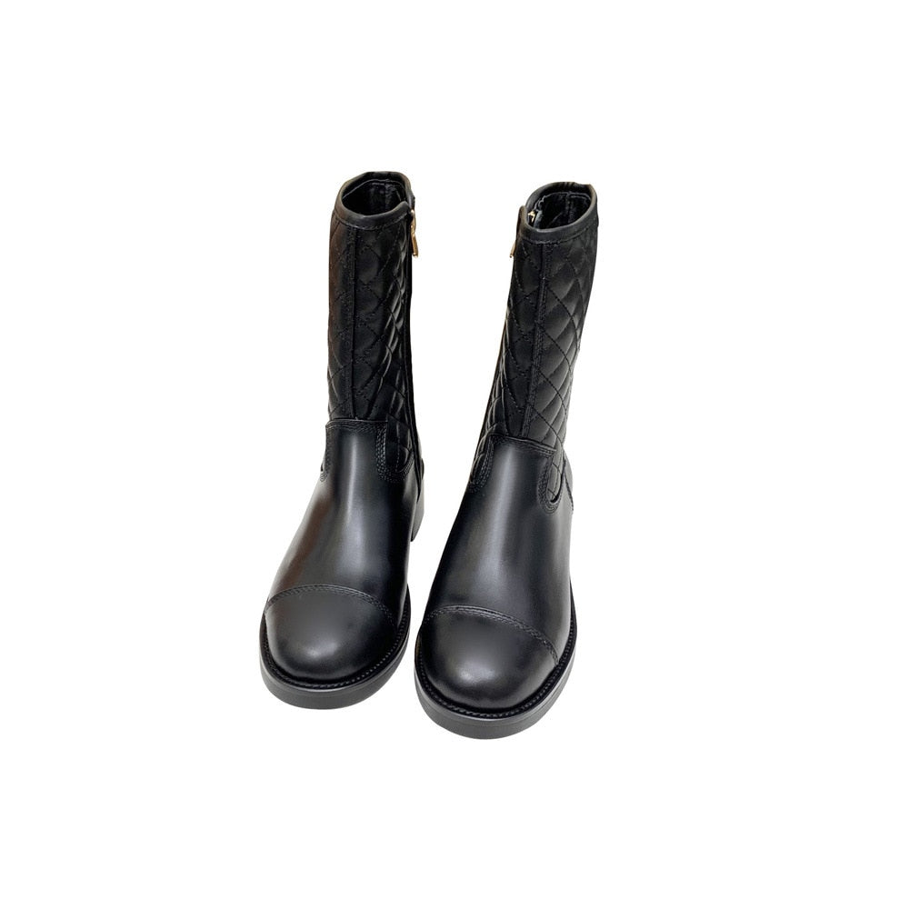 Women's Genuine Leather Round Toe Classic Ankle Zipper Boots Shoes