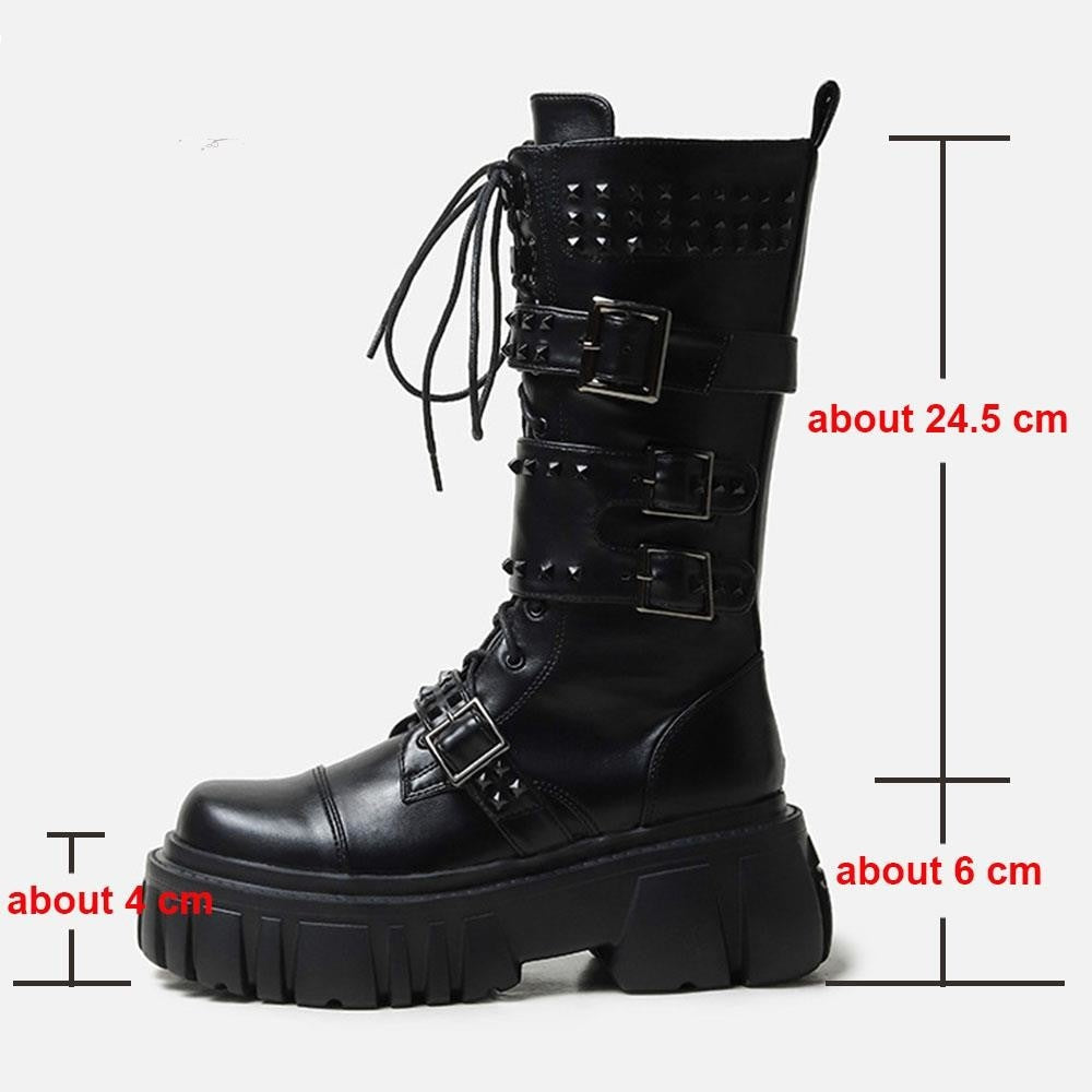 Women's Punk Style Round Toe Lace Up High Heel Motorcycle Ankle Boots