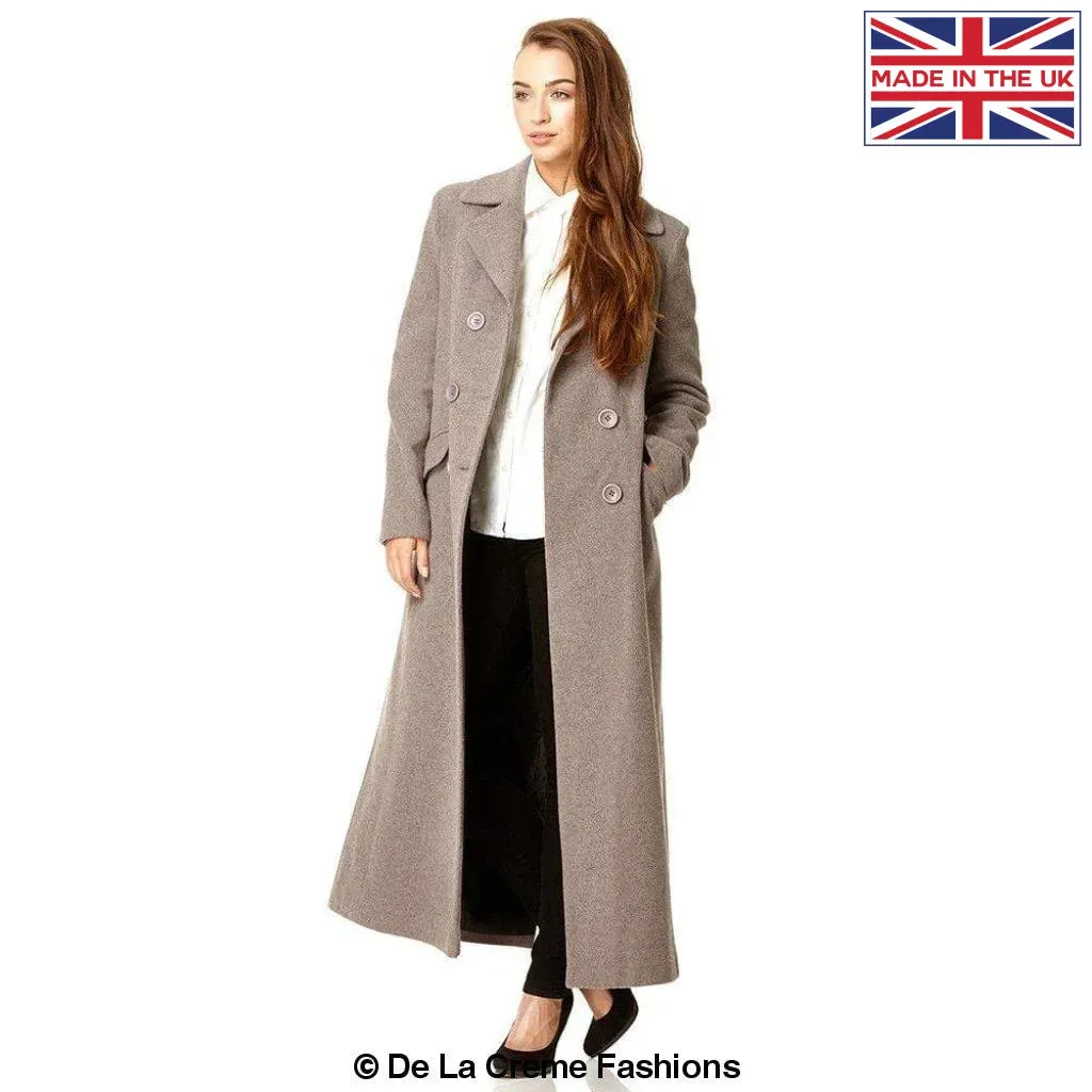 Wool Blend Double Breasted Long Coat