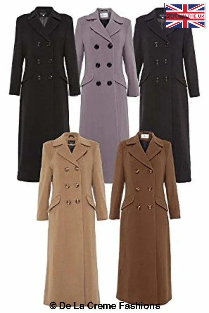 Wool Blend Double Breasted Long Coat