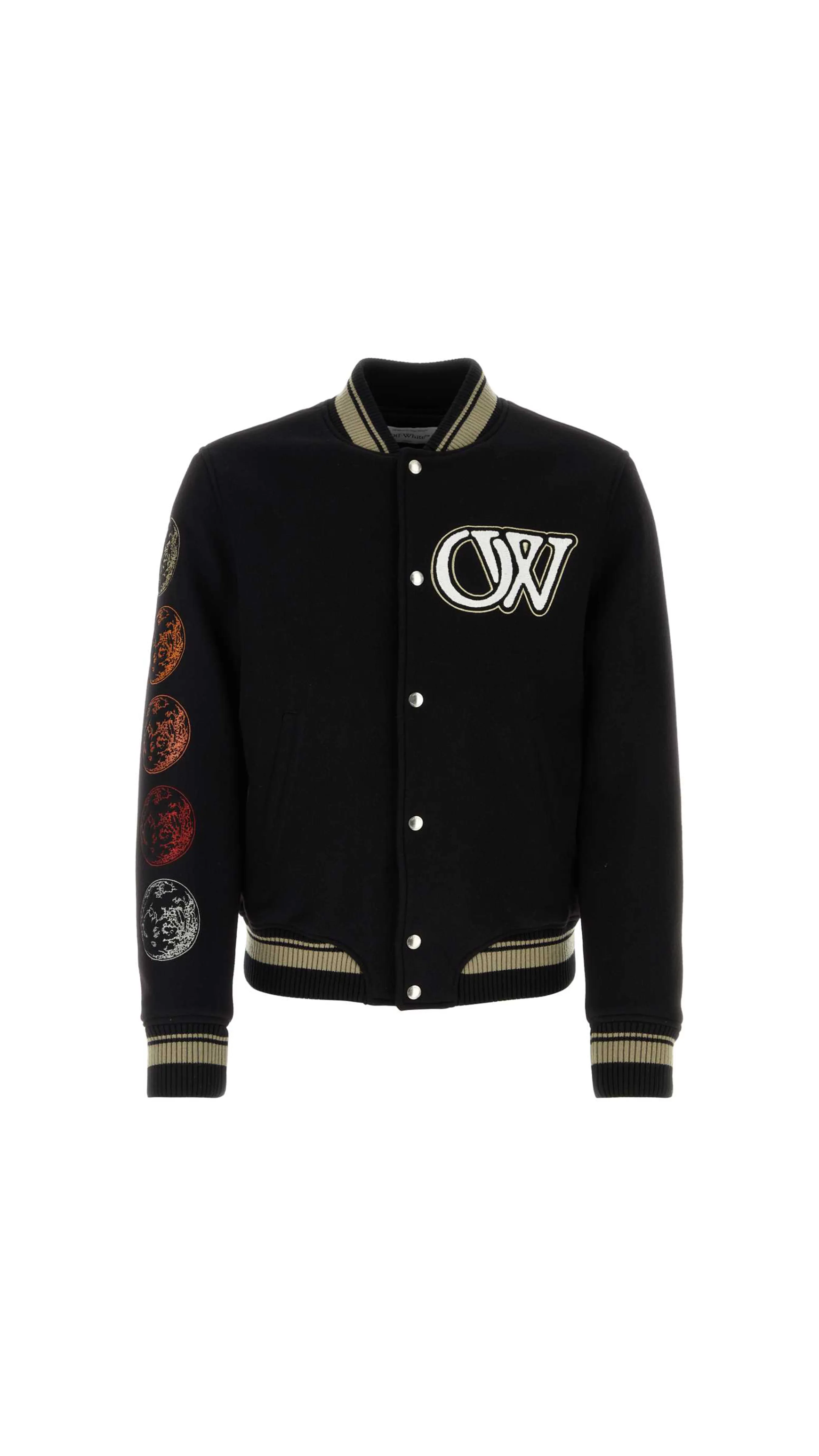 Wool Varsity Bomber Jacket - Black