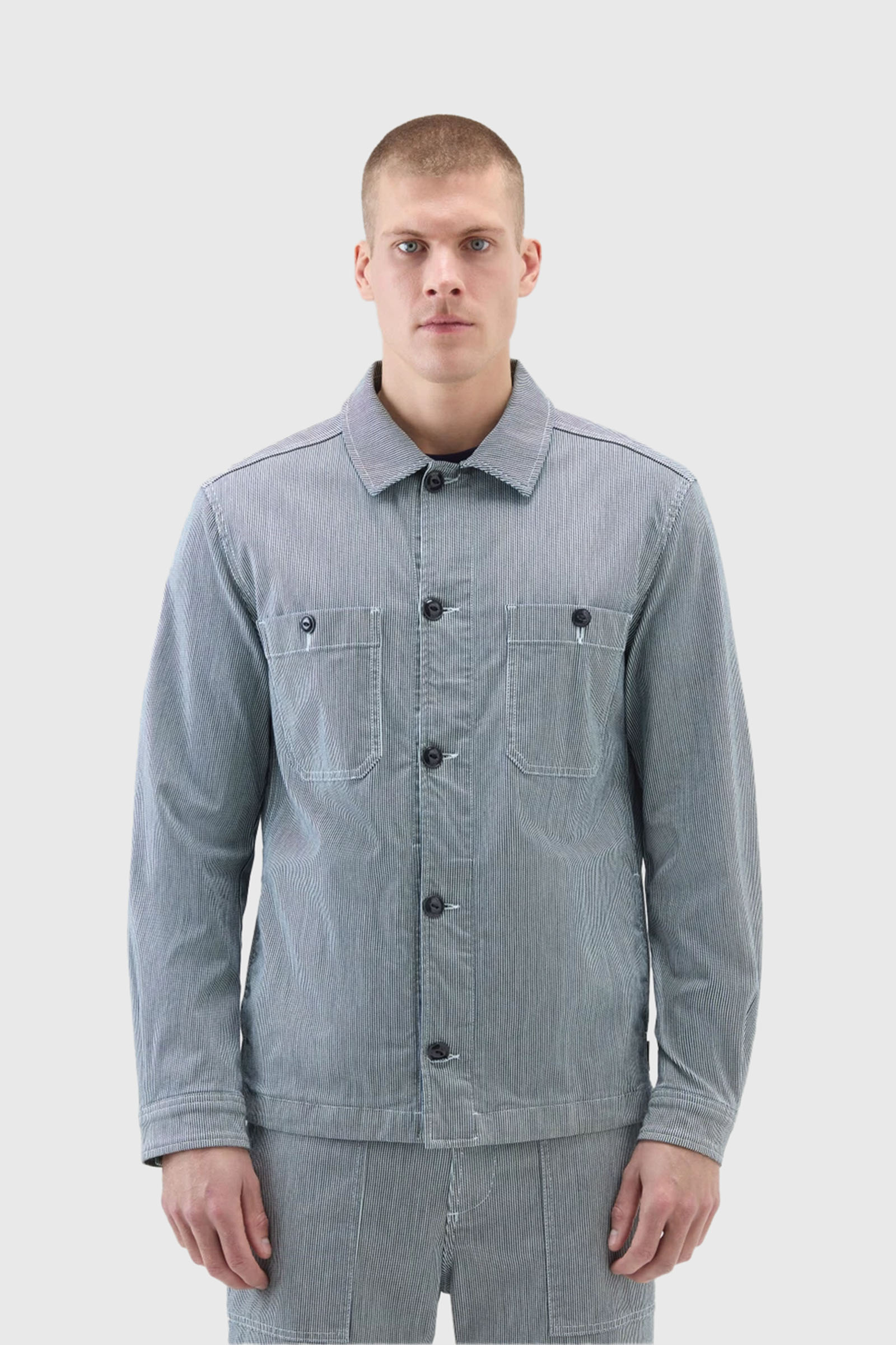 Woolrich Overshirt Striped Azzurro Uomo